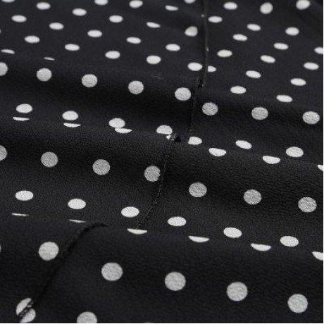 Halter Asymmetrical Shoulder Long Sleeve Tied Bowknot Dotted Women Blouse (BLACK)