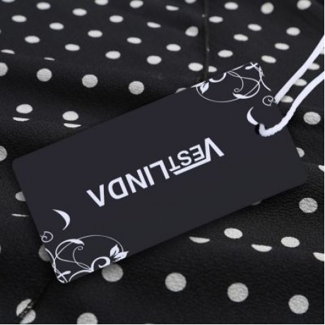 Halter Asymmetrical Shoulder Long Sleeve Tied Bowknot Dotted Women Blouse (BLACK)