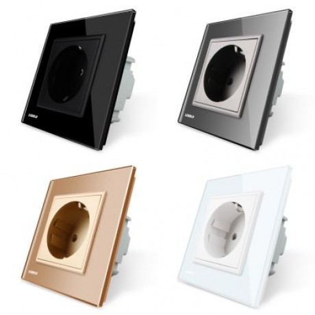 LIVOLO 16A Wall Power Socket with Glass Panel for EU Plug (BLACK)