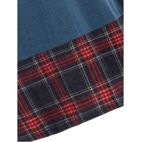 Turtleneck Plaid Insert Sweatshirt (BLUE)