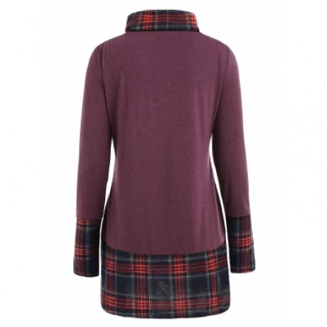 TURTLENECK PLAID INSERT SWEATSHIRT (PURPLE)