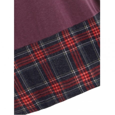 TURTLENECK PLAID INSERT SWEATSHIRT (PURPLE)