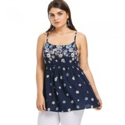 Elastic Waist Plus Size Floral Print Cami Top (CADETBLUE)