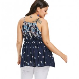 Elastic Waist Plus Size Floral Print Cami Top (CADETBLUE)