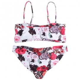 Spaghetti Strap Backless Padded Floral Print Low Waist Women Bikini Set (MILK WHITE)