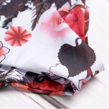 Spaghetti Strap Backless Padded Floral Print Low Waist Women Bikini Set (MILK WHITE)