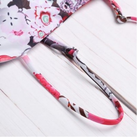 Spaghetti Strap Backless Padded Floral Print Low Waist Women Bikini Set (MILK WHITE)