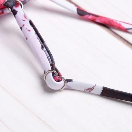 Spaghetti Strap Backless Padded Floral Print Low Waist Women Bikini Set (MILK WHITE)