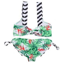 Shoulder Strap Backless Padded Leaf Print Low Waist Two-piece Women Bikini Set (BLUE GREEN