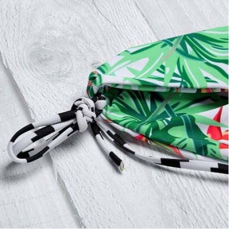 Shoulder Strap Backless Padded Leaf Print Low Waist Two-piece Women Bikini Set (BLUE GREEN