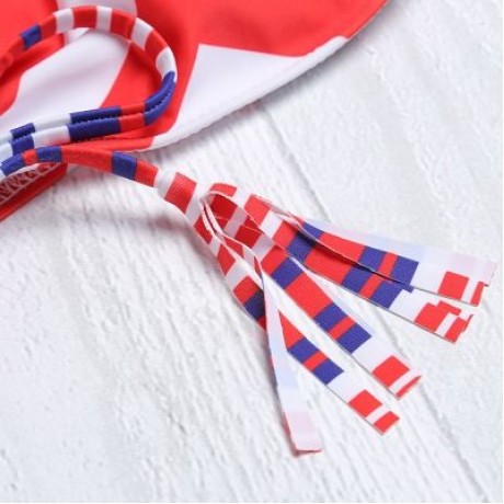 Halter Neck Backless Padded Chevron Stripe Low Waist Women Bikini Set (RED)