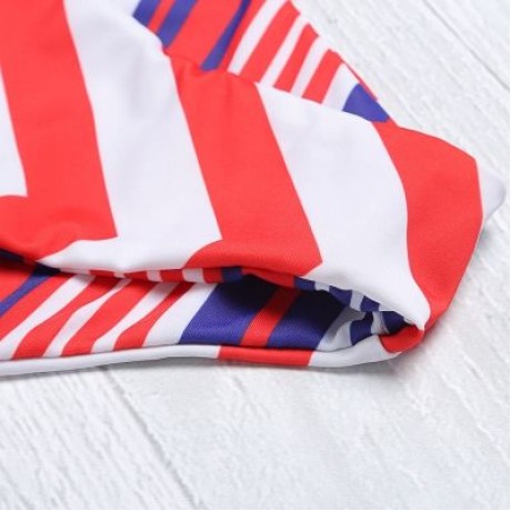 Halter Neck Backless Padded Chevron Stripe Low Waist Women Bikini Set (RED)