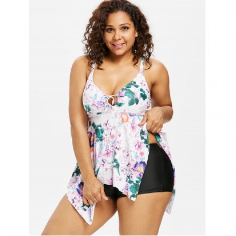 Plus Size Floral Handkerchief Tankini Swimsuit (MULTI)