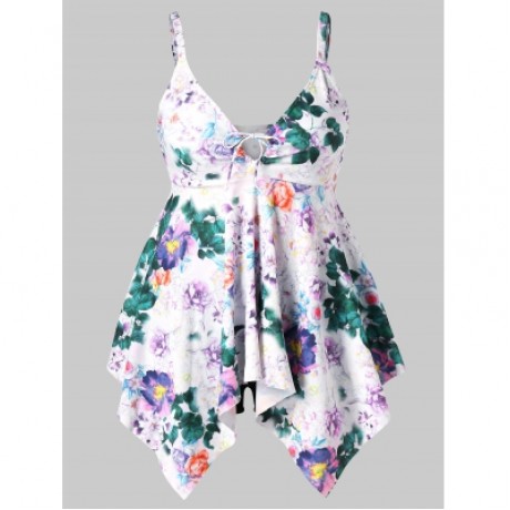 Plus Size Floral Handkerchief Tankini Swimsuit (MULTI)