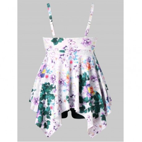 Plus Size Floral Handkerchief Tankini Swimsuit (MULTI)