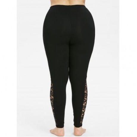 Plus Size Bottom Lace Insert Leggings (BLACK)