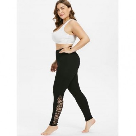 Plus Size Bottom Lace Insert Leggings (BLACK)