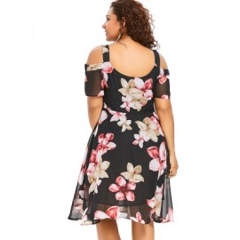 Plus Size Cold Shoulder Floral Dress (BLACK)