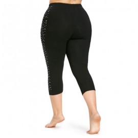 Rhinestone Embellished Plus Size Capri Leggings (BLACK)