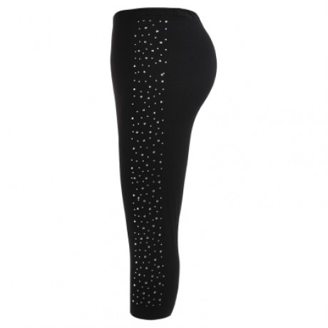 Rhinestone Embellished Plus Size Capri Leggings (BLACK)