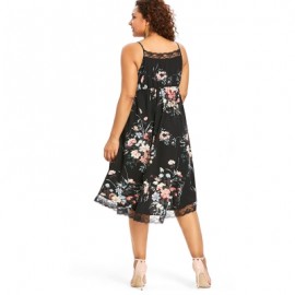 Plus Size Sleeveless Tiny Floral Surplice Dress (BLACK)