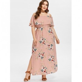 Plus Size Slit Flower Print Dress (ORANGE PINK)