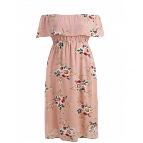 Plus Size Slit Flower Print Dress (ORANGE PINK)