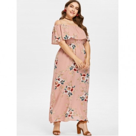 Plus Size Slit Flower Print Dress (ORANGE PINK)