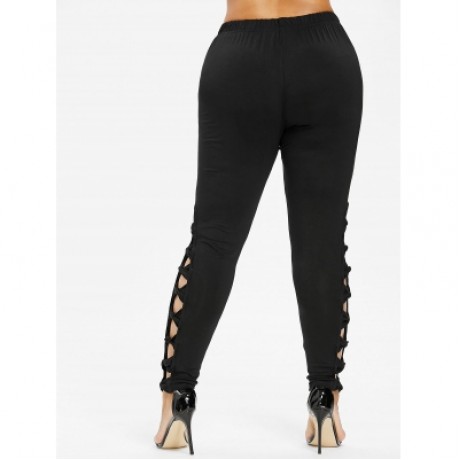 Plus Size Bowknot Insert Leggings (BLACK)