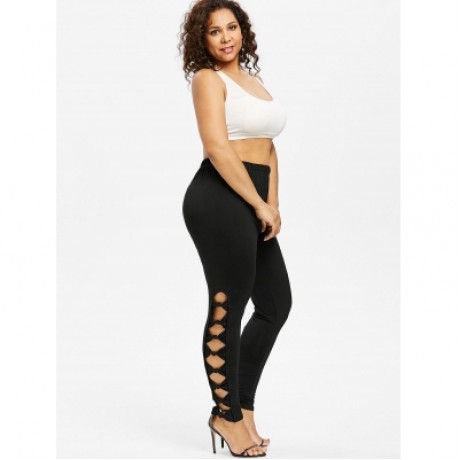 Plus Size Bowknot Insert Leggings (BLACK)