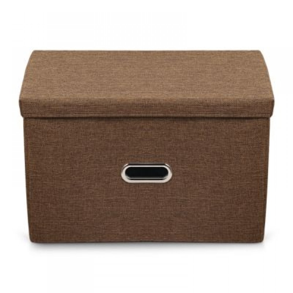 Linen Fabric Foldable Basket Cube Organizer Storage Bin Container with Lid (COFFEE)