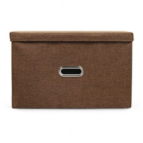 Linen Fabric Foldable Basket Cube Organizer Storage Bin Container with Lid (COFFEE)