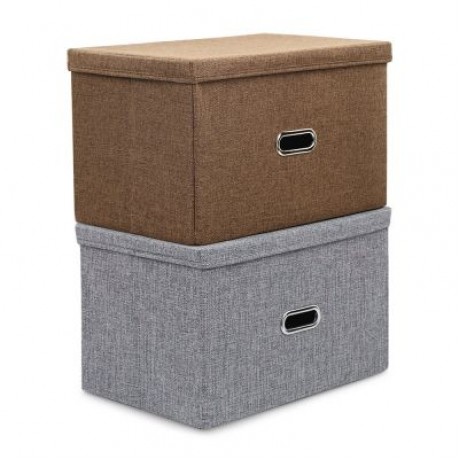 Linen Fabric Foldable Basket Cube Organizer Storage Bin Container with Lid (COFFEE)