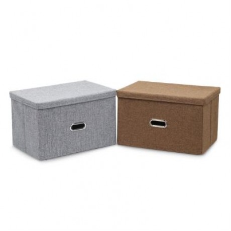 Linen Fabric Foldable Basket Cube Organizer Storage Bin Container with Lid (COFFEE)