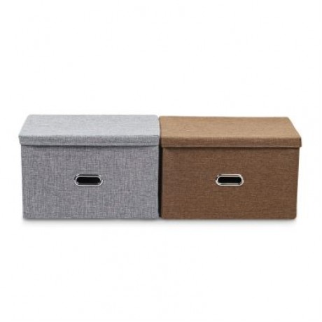Linen Fabric Foldable Basket Cube Organizer Storage Bin Container with Lid (COFFEE)