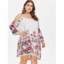 Plus Size Casual Cold Shoulder Print Dress (WHITE)