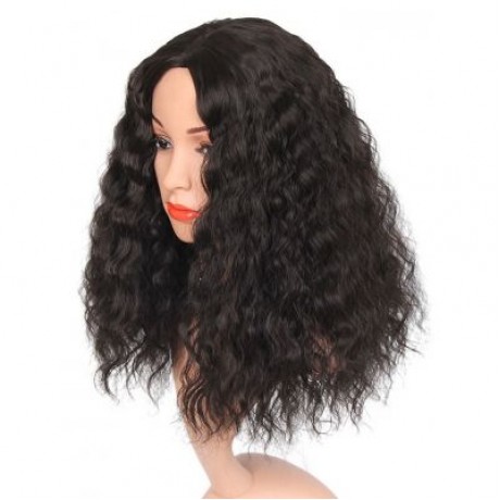 Long Center Parting Corn Hot Wavy Synthetic Wig (NATURAL BLACK)