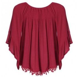Sexy Off The Shoulder Top Women Blouse Ruffle Sleeve Solid Color Casual Loose T-shirt (BUR