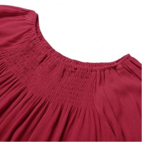 Sexy Off The Shoulder Top Women Blouse Ruffle Sleeve Solid Color Casual Loose T-shirt (BUR