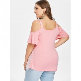Plus Size Color Blocking Lace Eyelash Top (LIGHT PINK)