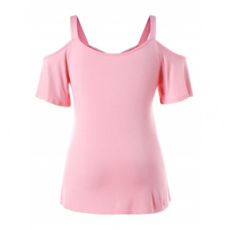 Plus Size Color Blocking Lace Eyelash Top (LIGHT PINK)