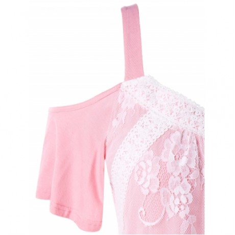 Plus Size Color Blocking Lace Eyelash Top (LIGHT PINK)