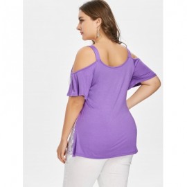 Plus Size Color Blocking Lace Eyelash Top (PURPLE)