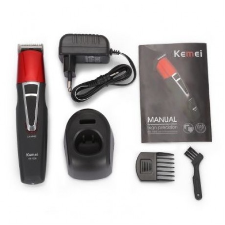 Kemei KM - 1008 Adjustable Cordless Rechargeable Hair Clipper Beard Trimmer (LOVE RED)