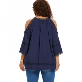 Plus Size Open Shoulder Crochet Trim Blouse (CADETBLUE)