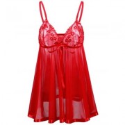 Plus Size Embroidery Mesh Babydoll (LOVE RED)