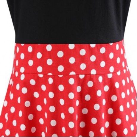 Short Sleeve Plus Size Polka Dot Vintage Women Pleated Dress (LOVE RED)
