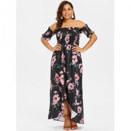 Plus Size Floral Print Empire Waist Dress (BLACK)