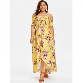 PLUS SIZE FLORAL PRINT EMPIRE WAIST DRESS (YELLOW)