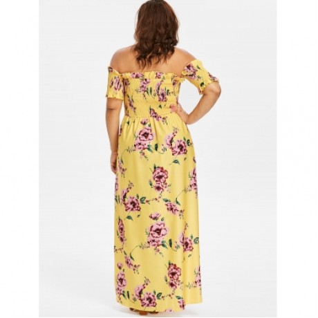 PLUS SIZE FLORAL PRINT EMPIRE WAIST DRESS (YELLOW)